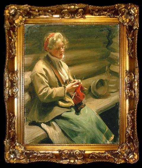 framed  Anders Zorn Dalecarlian Girl Knitting. Cabbage Margit,, ta009-2